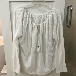 LOFT White w/Eyelet Bodice Peasant Top Size XL